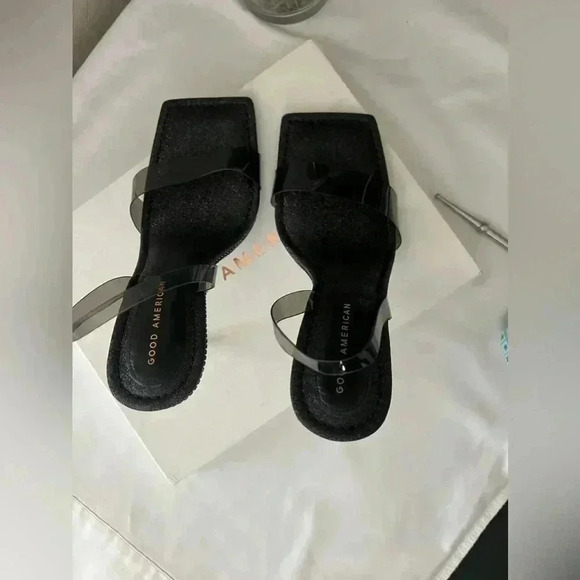 GOOD AMERICAN CRYSTAL CRUSH LUCITE SANDAL STILETTO HEELS SIZE 9 1/2 - Picture 10 of 11